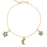 Amelia Aventurine Star & Moon Charm Bracelet | 18k Gold Plated