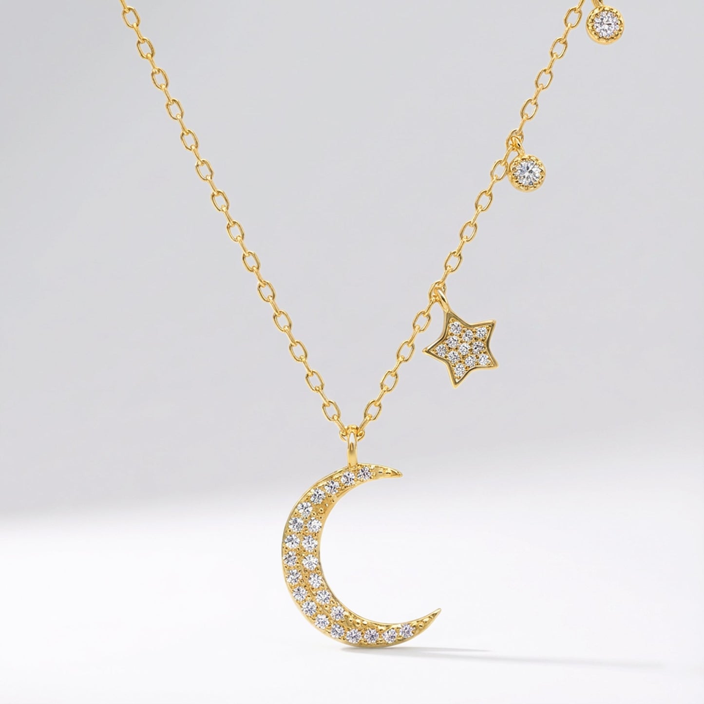 Ariya Moon & Star Charm Necklace | 18k Gold Plated
