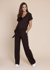 ATHENA v-neck, short sleeve top, chocolate