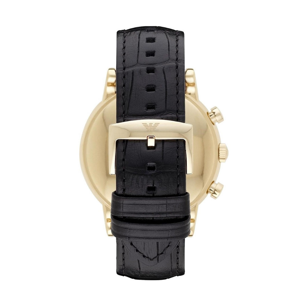 Emporio Armani Men's Watch Black Leather Strap & Black Dial With Yellow Gold Case AR1917 Luigi
