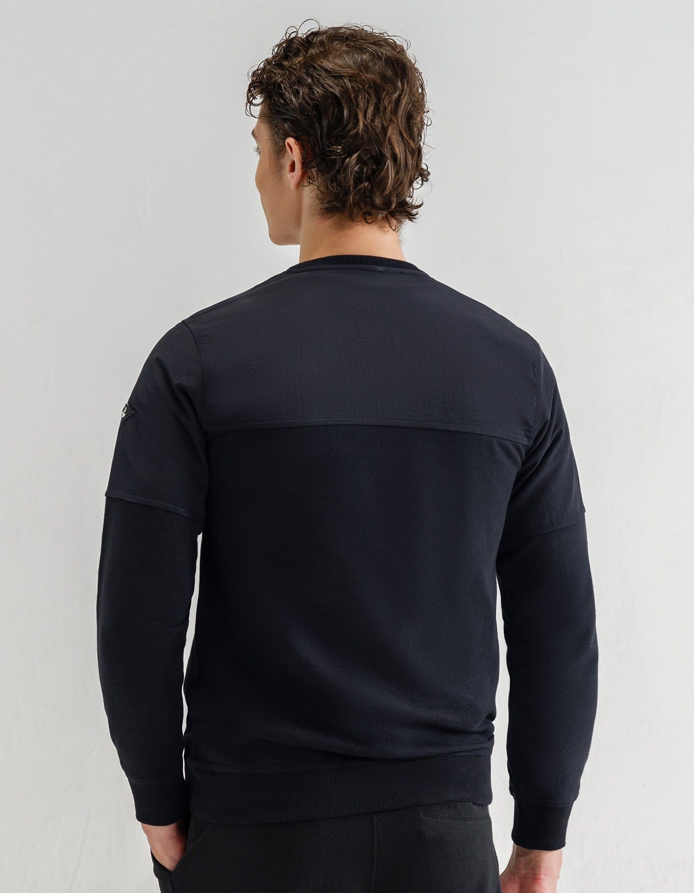 Black Textured Crew Neck Jacquard Sweatshirt