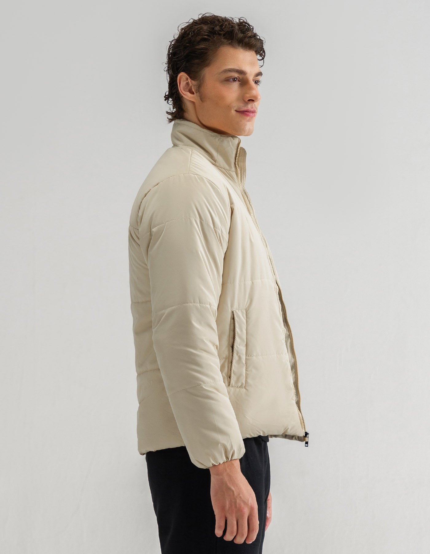 Cream Mock Neck Puffer Jacket