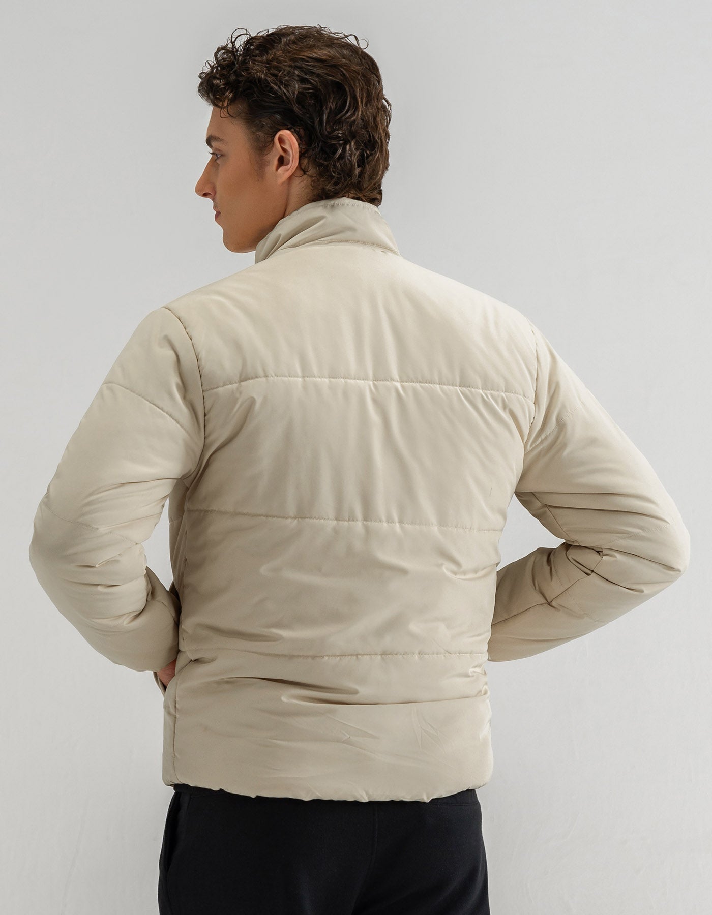 Cream Mock Neck Puffer Jacket