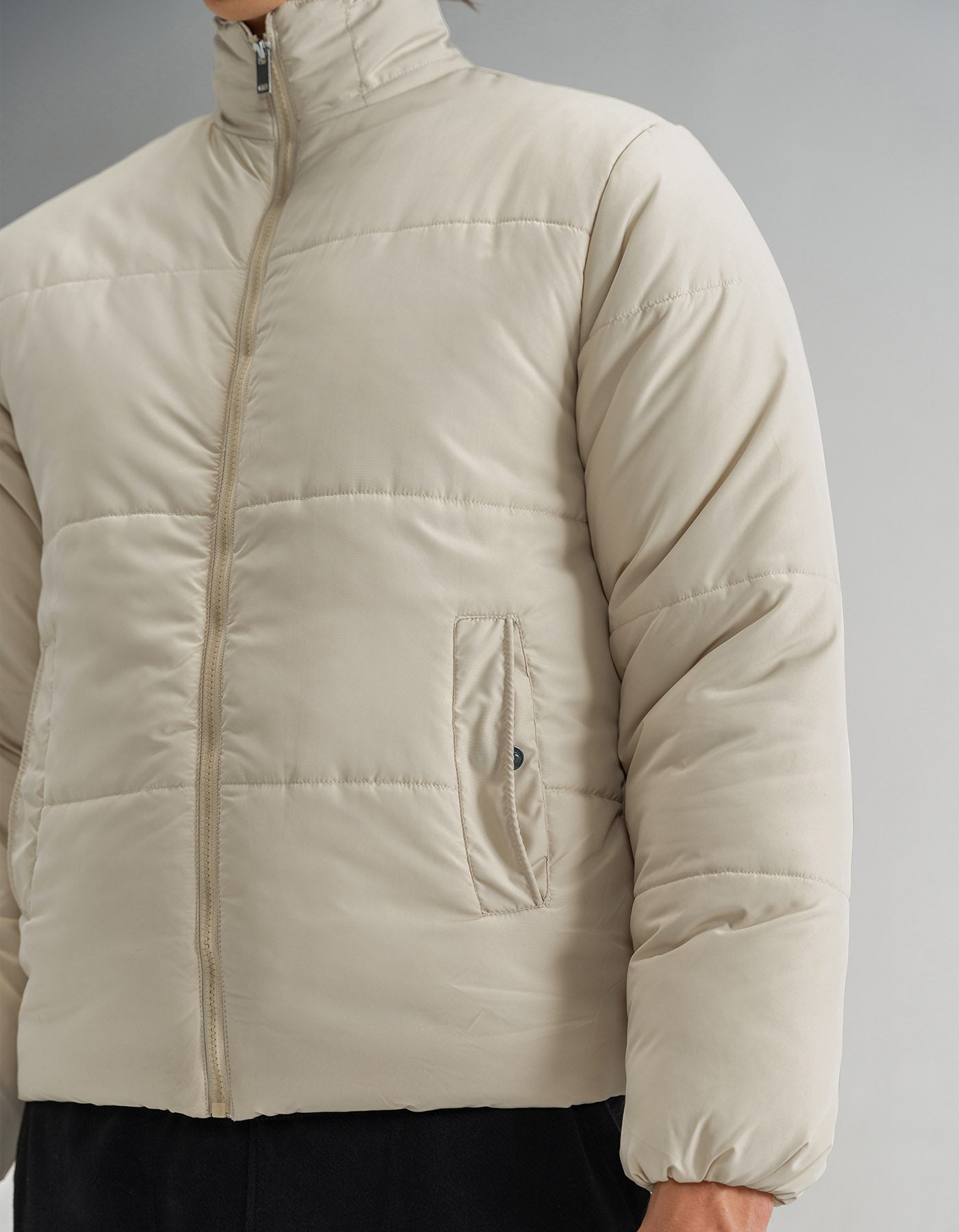Cream Mock Neck Puffer Jacket