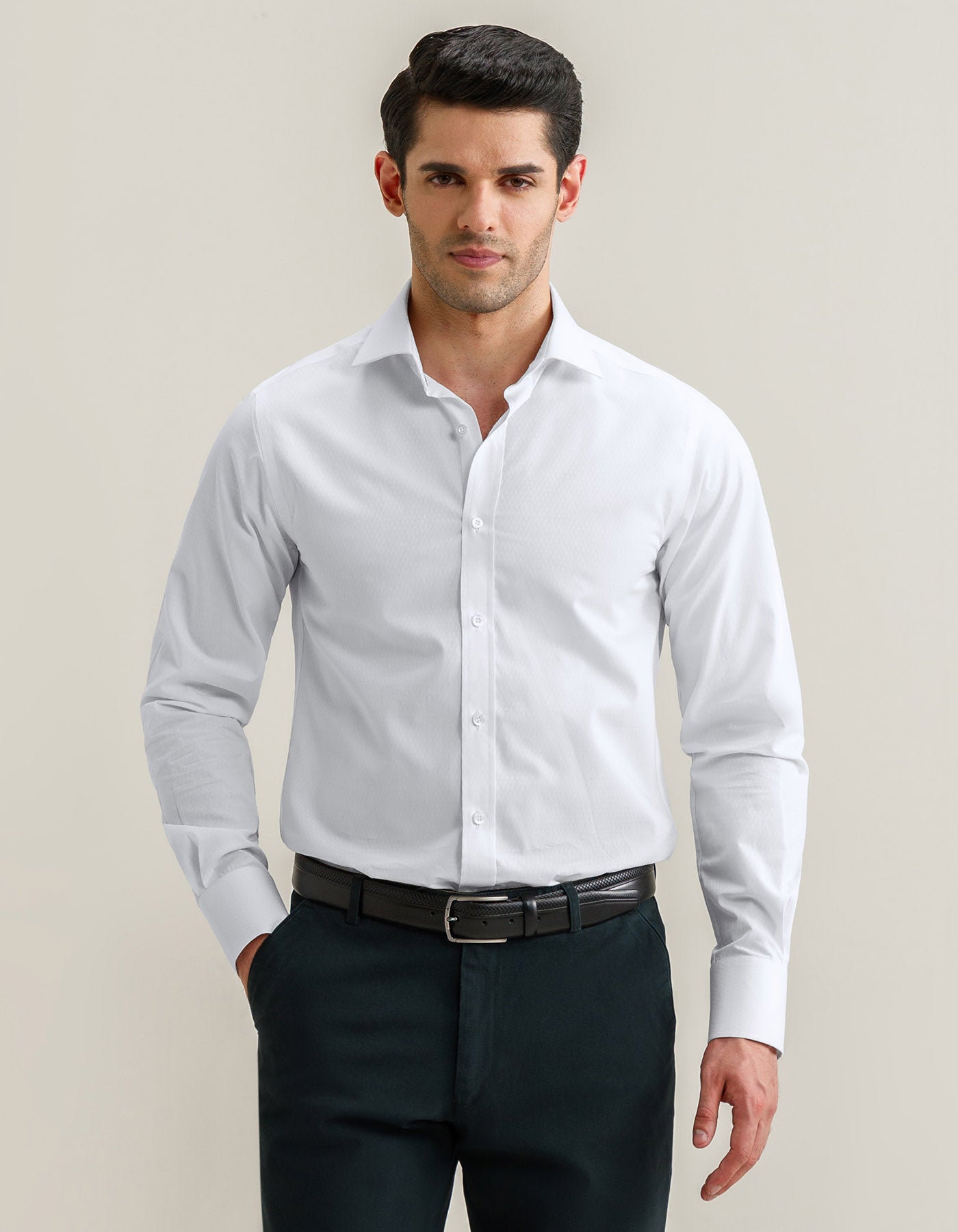 Self Textured White Formal Shirt