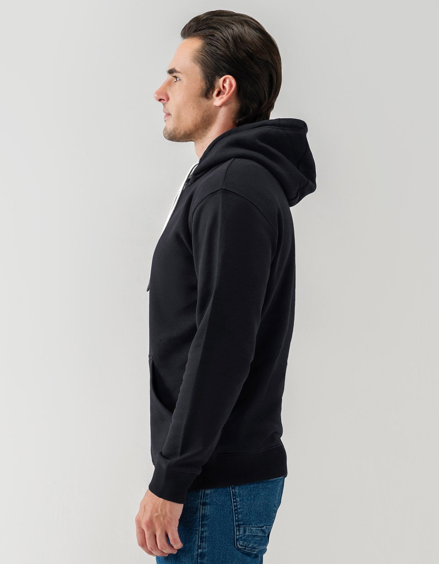 Black Plain Pullover Fleece Hoodie