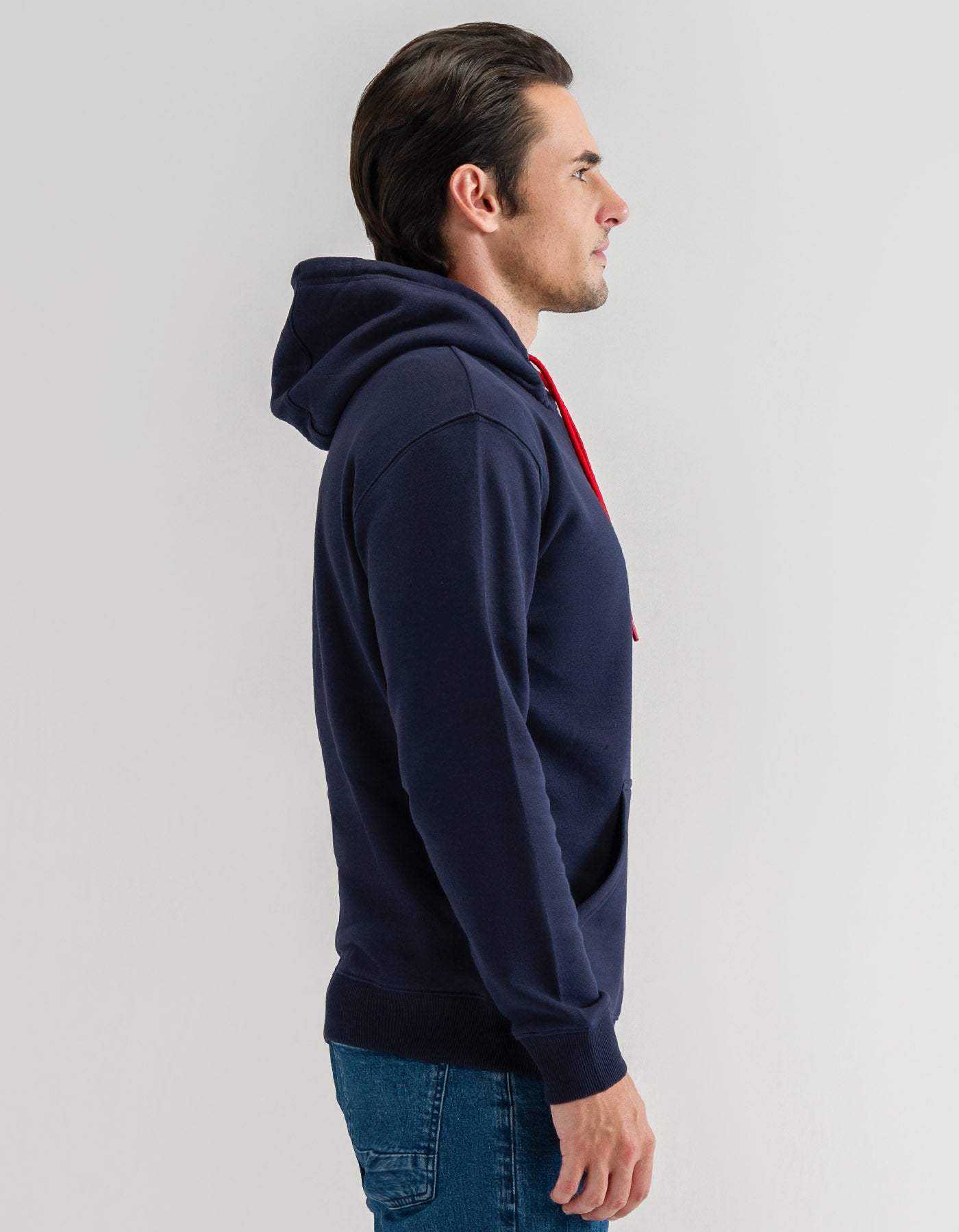 Navy and Red Fleece Pullover Hoodie