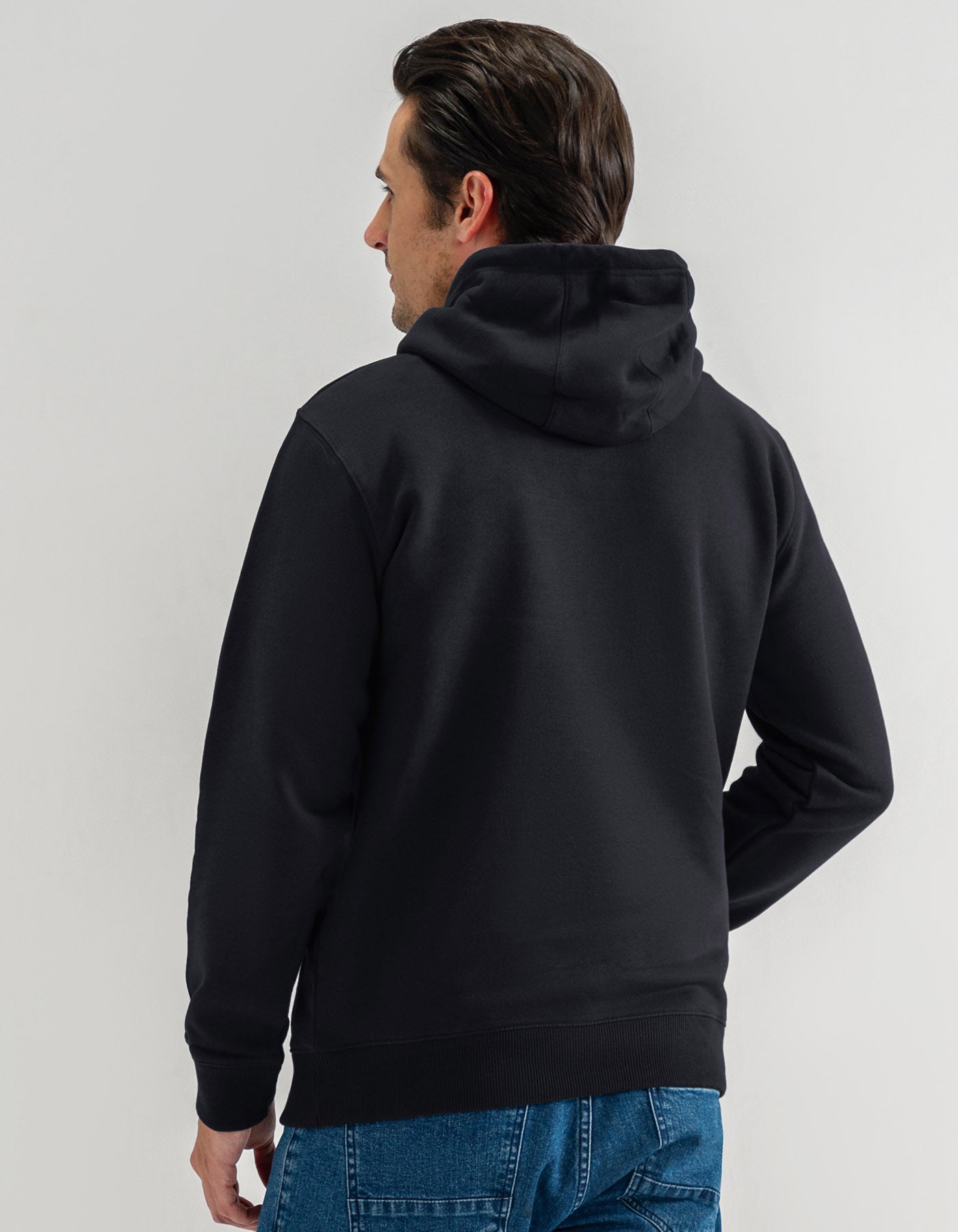 Black Plain Pullover Fleece Hoodie