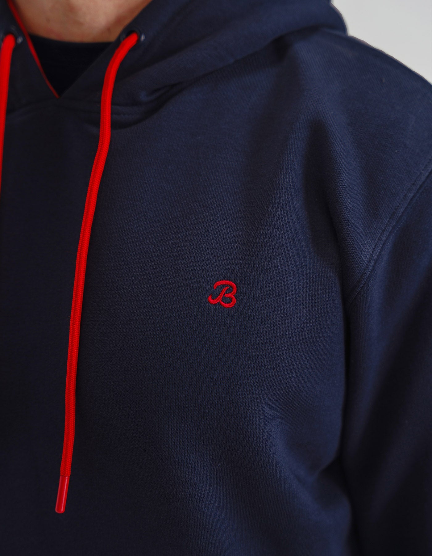 Navy and Red Fleece Pullover Hoodie