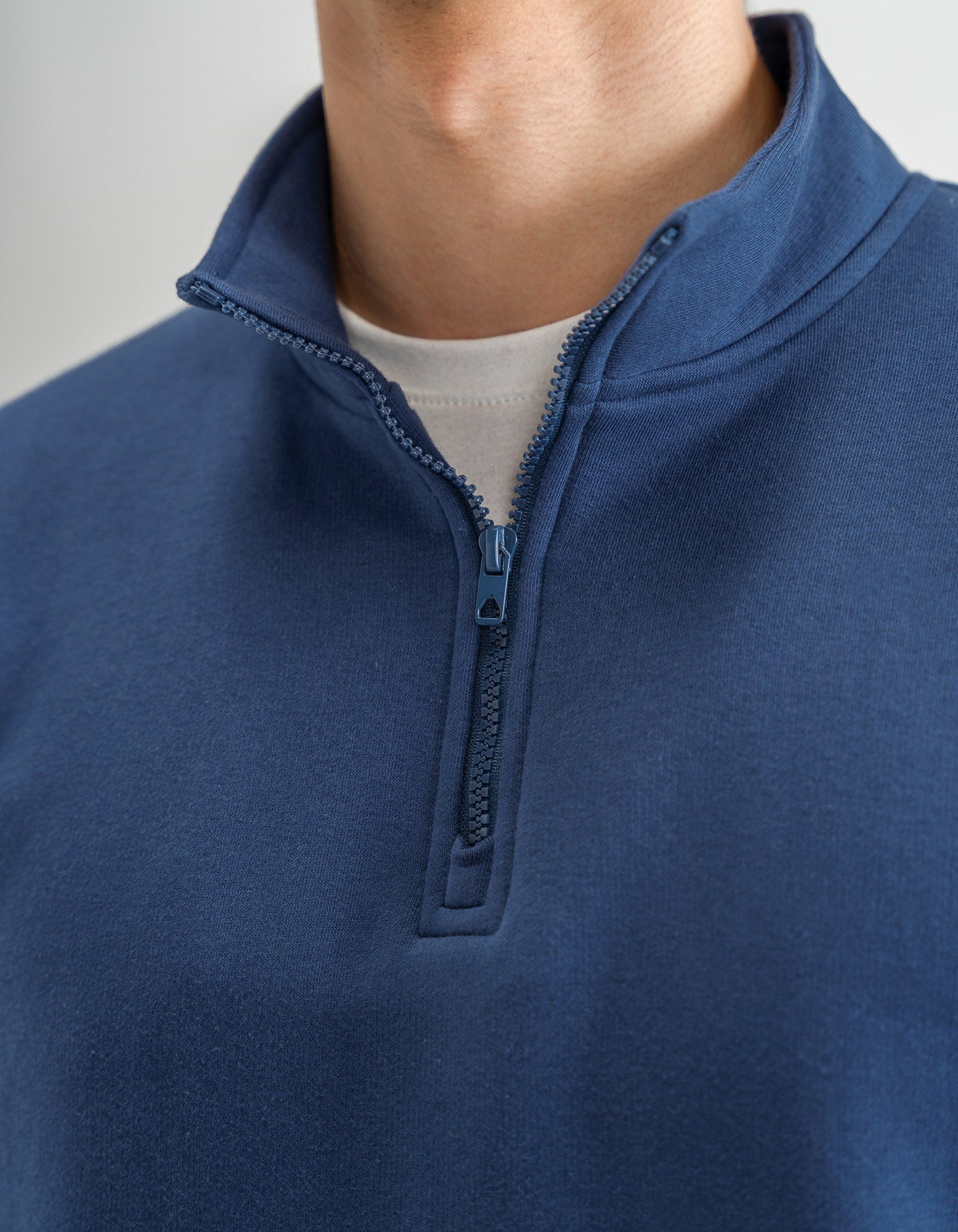 Mid Blue Mock Neck Fleece Zipper