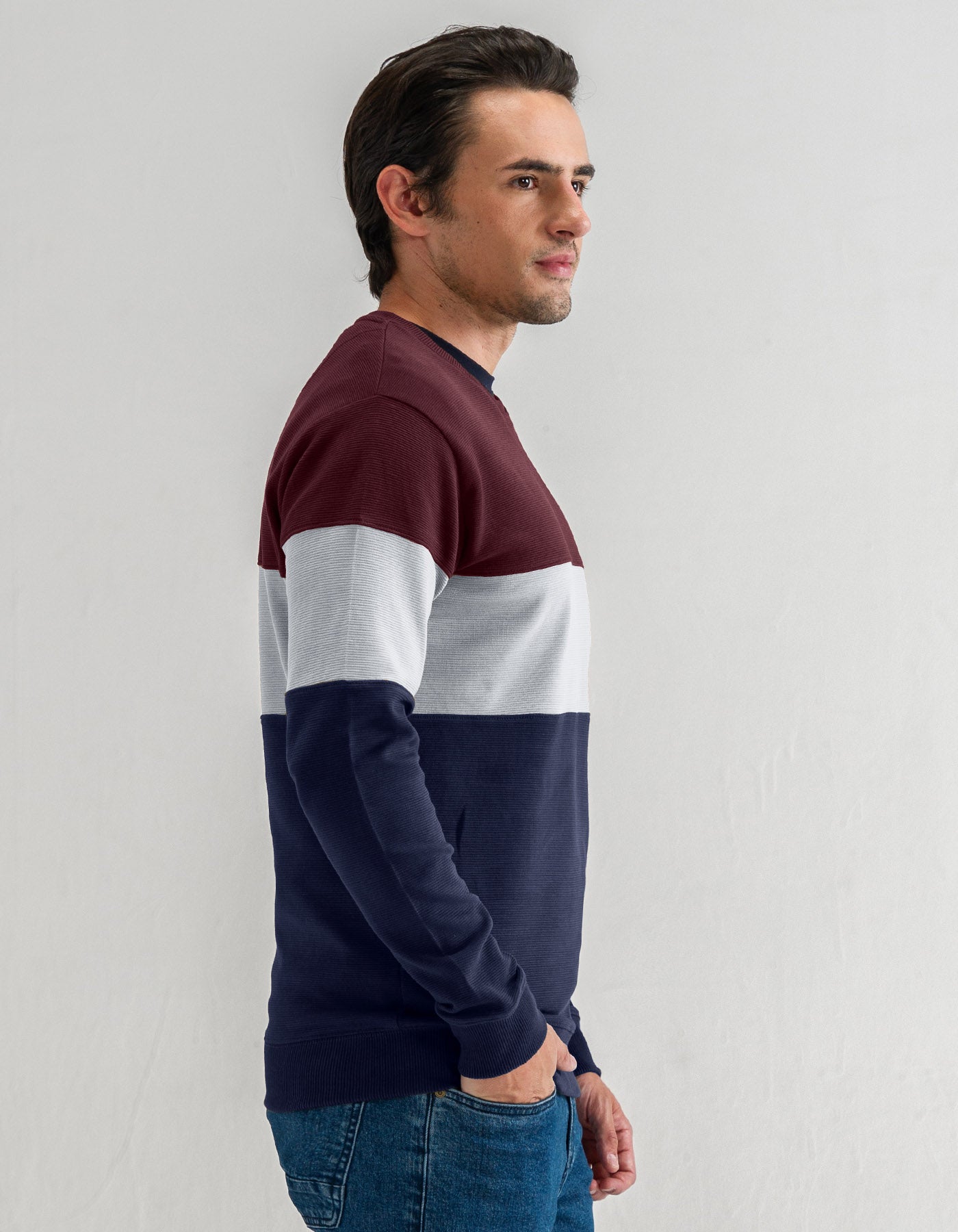 Textured Colour Block Sweatshirt – Maroon