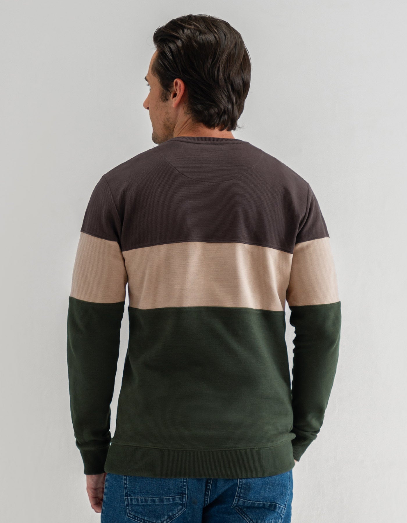 Textured Colour Block Sweatshirt – Brown
