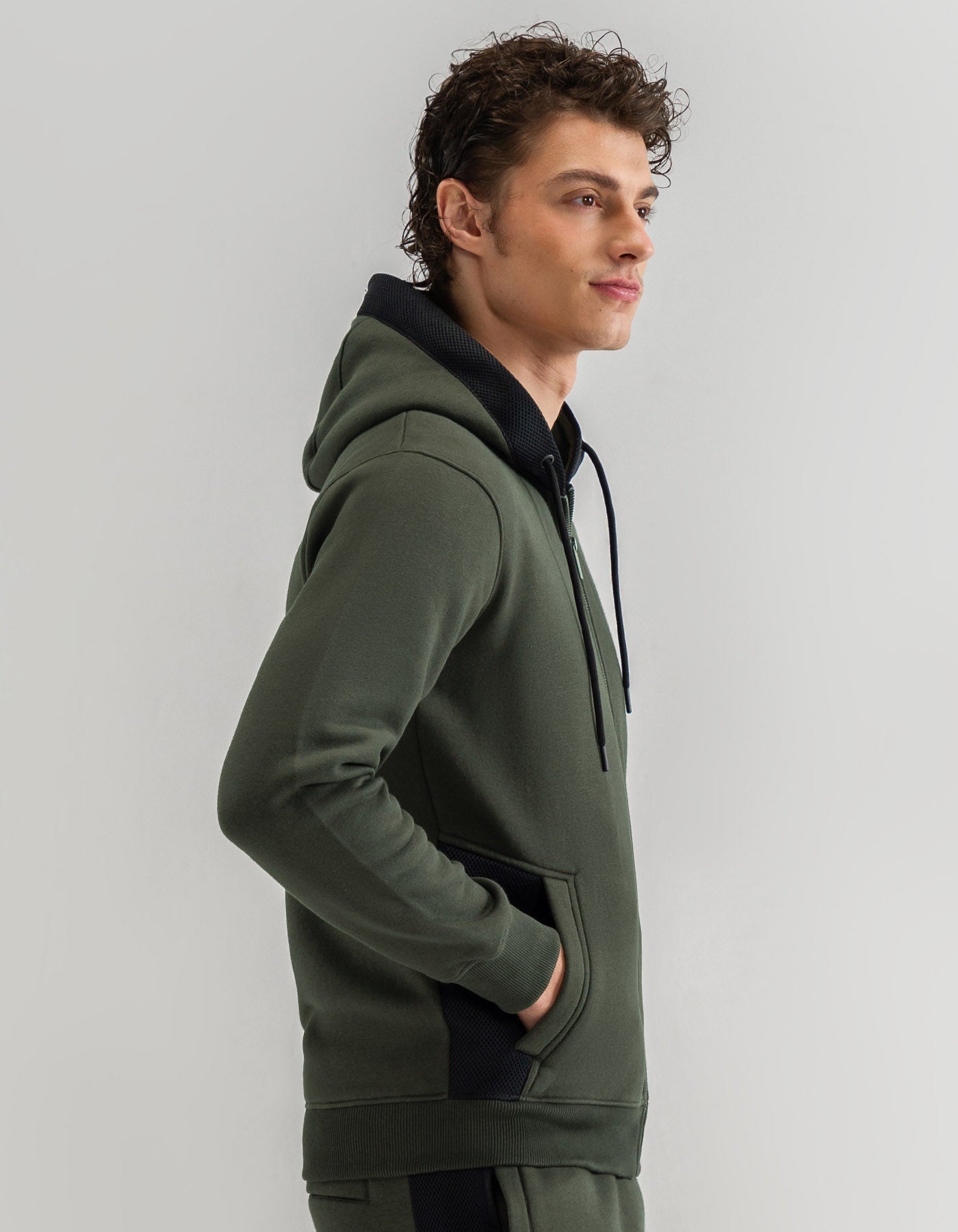 Plain Moss Full Zip Fleece Hoodie