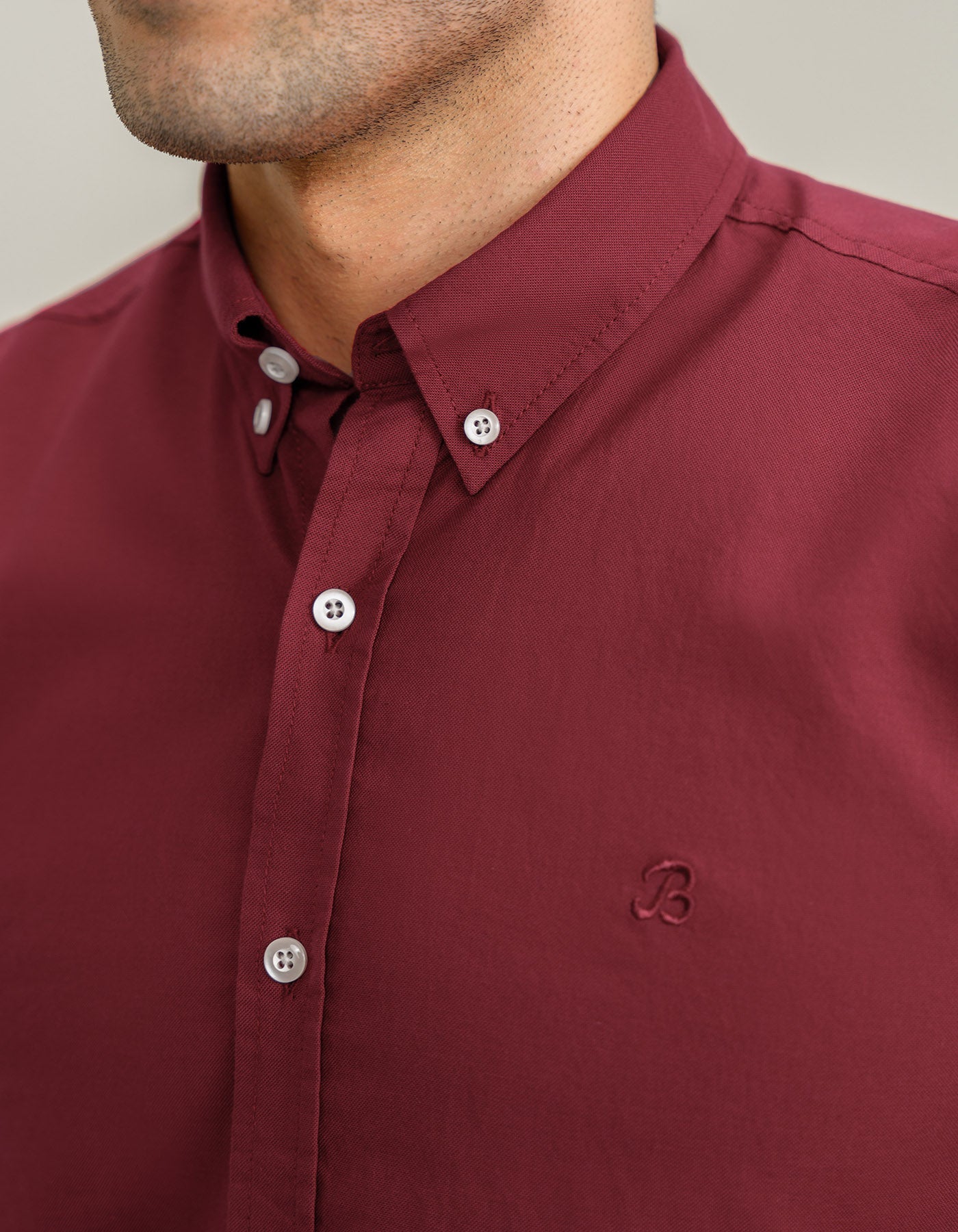 Maroon Long Sleeve Button Down Collar Shirt