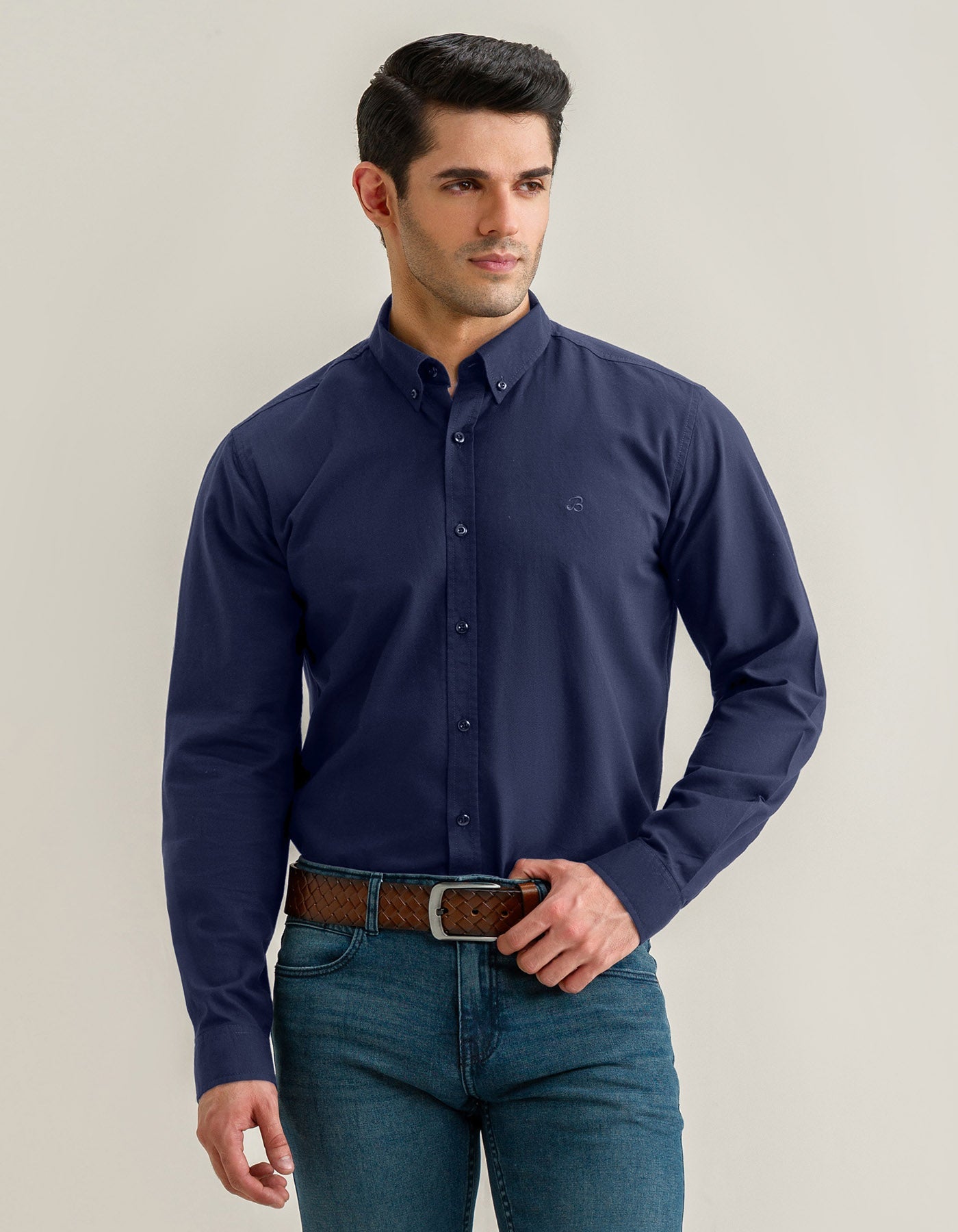 Navy Long Sleeve Button Down Casual Shirt