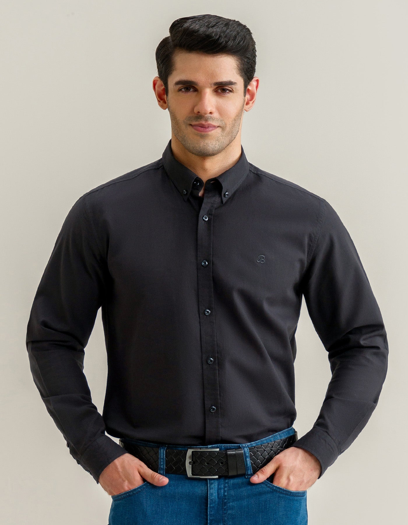Black Long Sleeve Button Down Casual Shirt