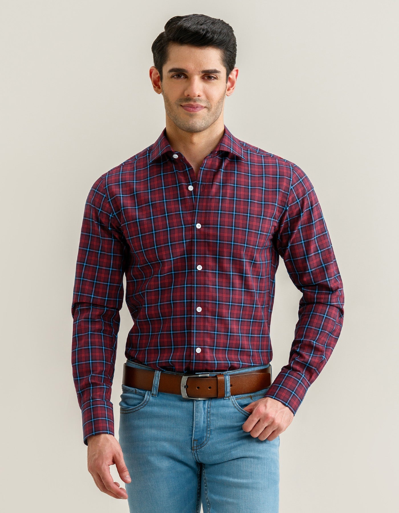 Checkered Dress Shirt – Maroon