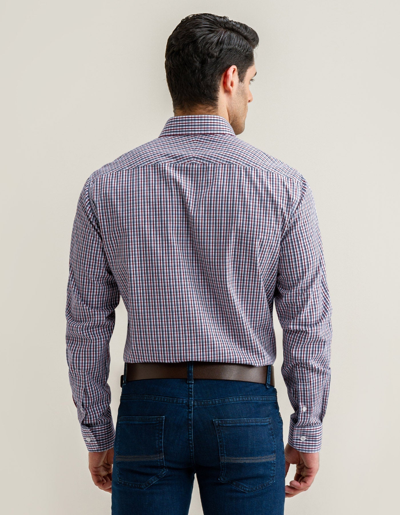 Casual Checkered Shirt - Dark Maroon