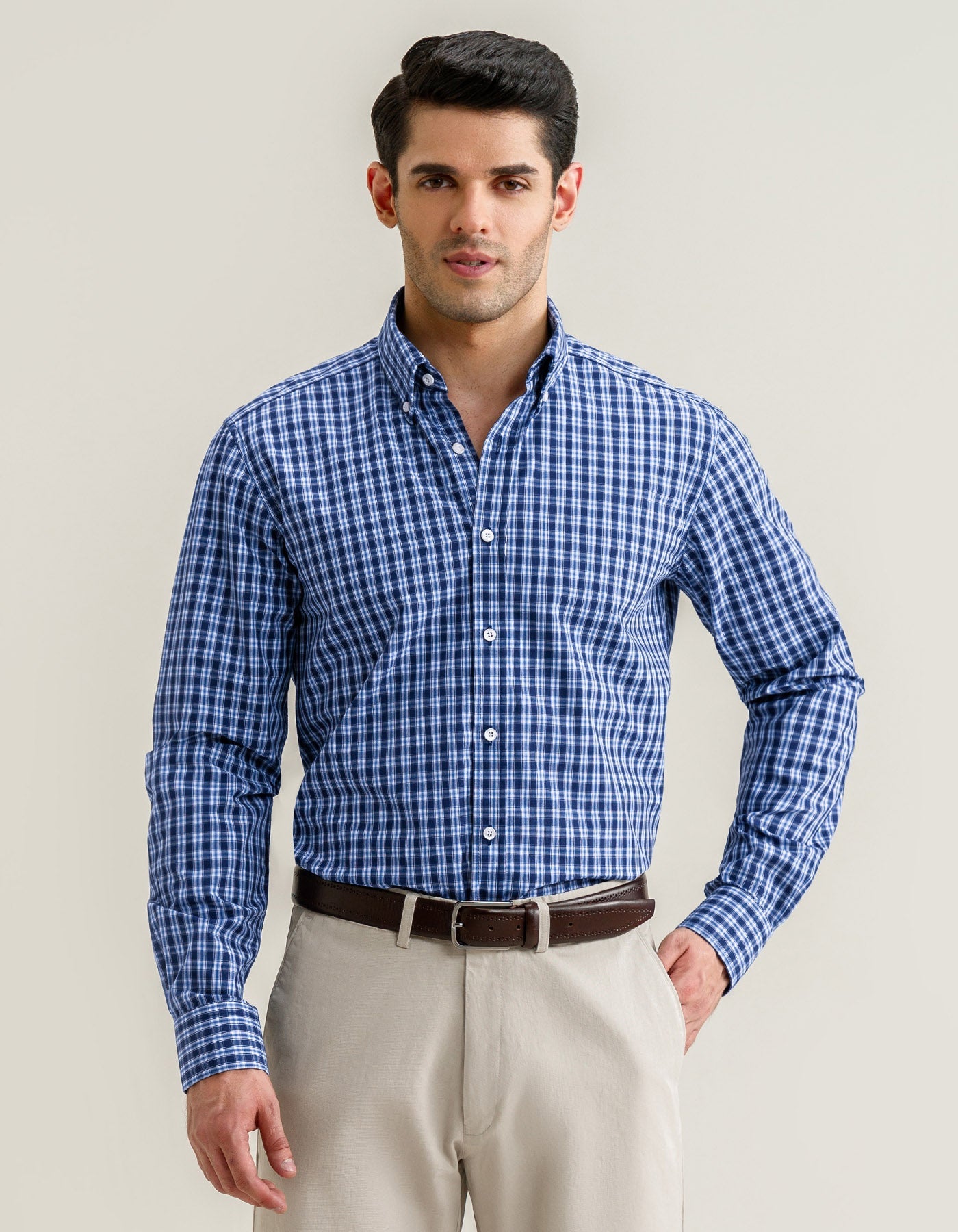 Navy Blue Casual Check Shirt