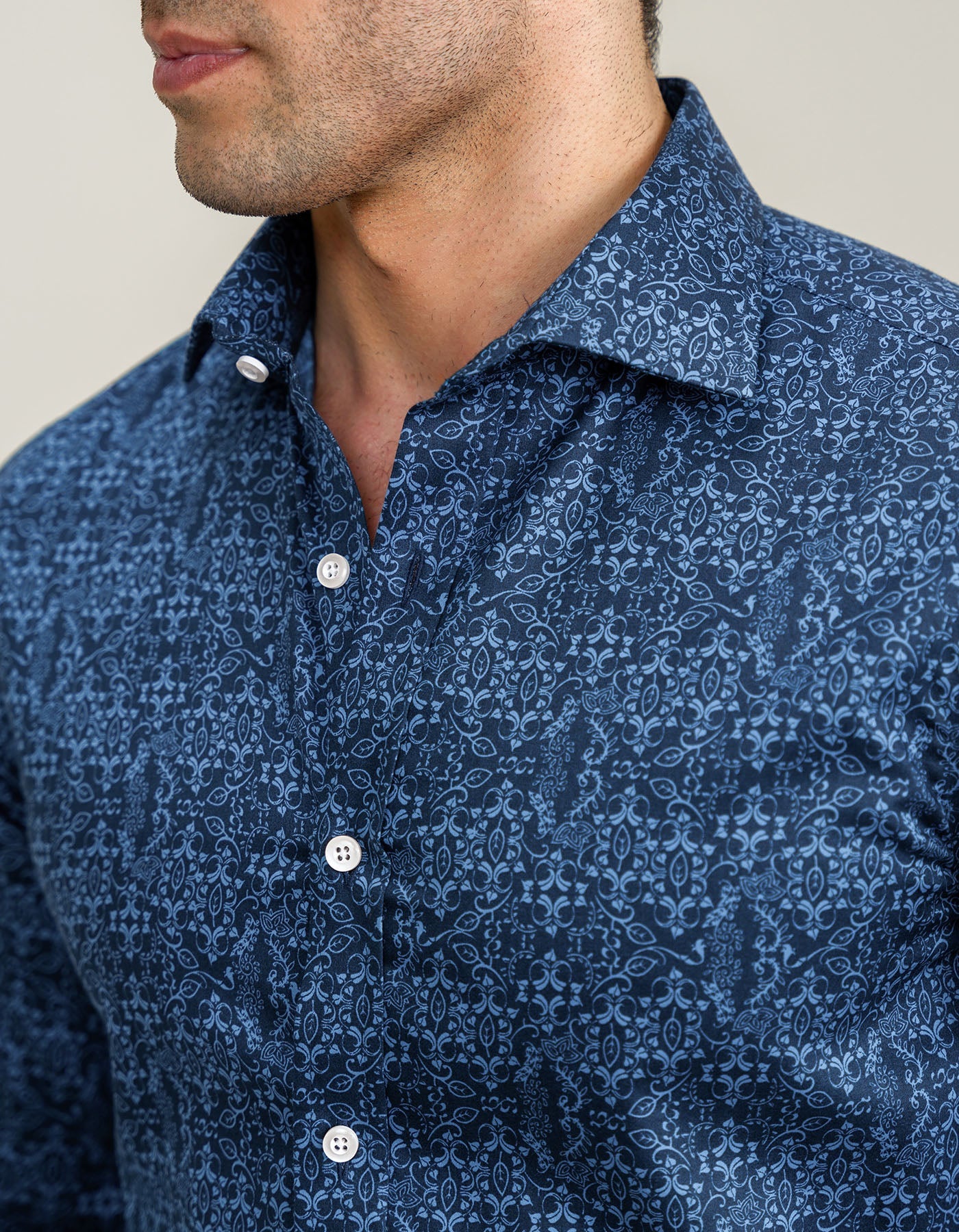 Patterned Dress Shirt – Navy and Blue