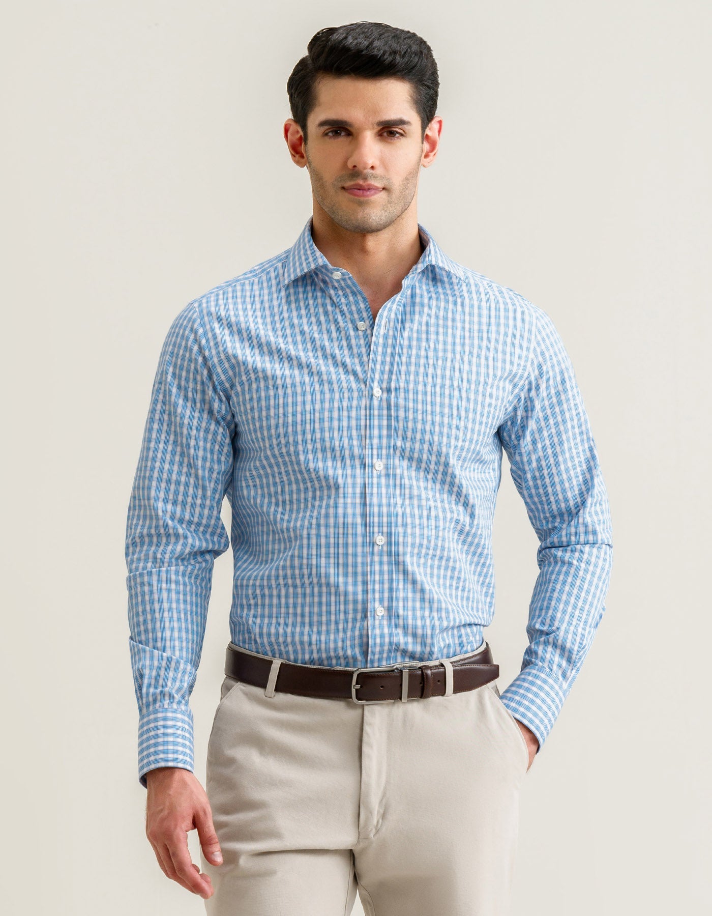 Light Blue Checkered Dress Shirt