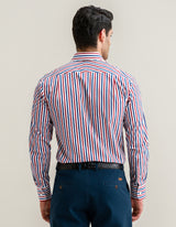 Royal Blue and Red Striped Formal Shirt