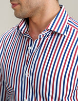 Royal Blue and Red Striped Formal Shirt