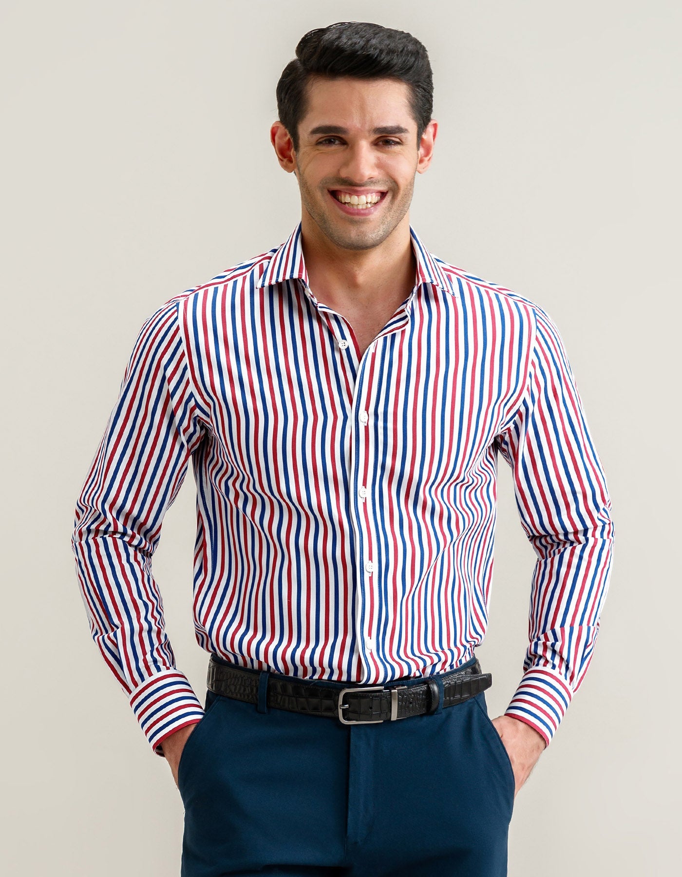 Royal Blue and Red Striped Formal Shirt