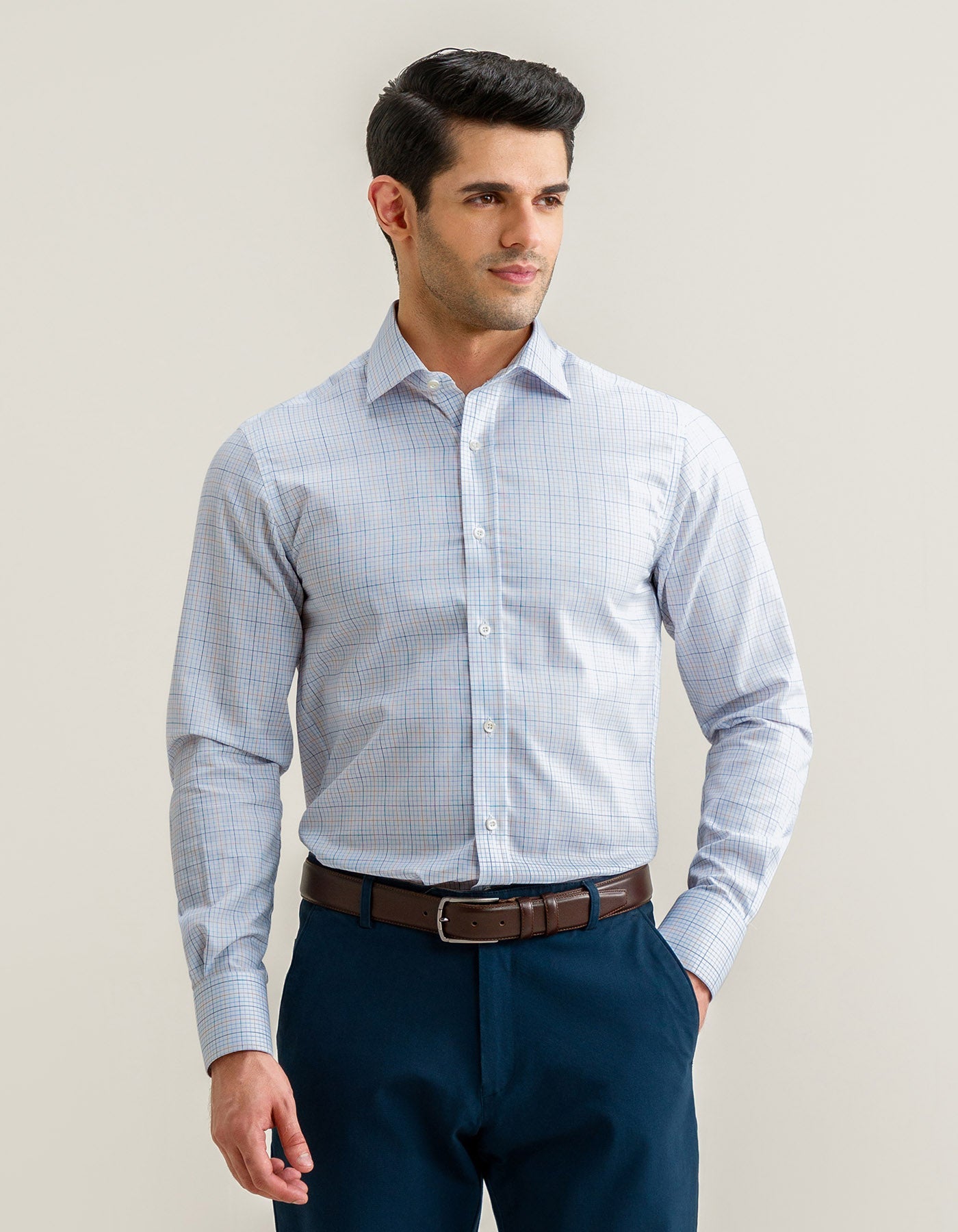 Check Dress Shirt – Blue and Light Brown