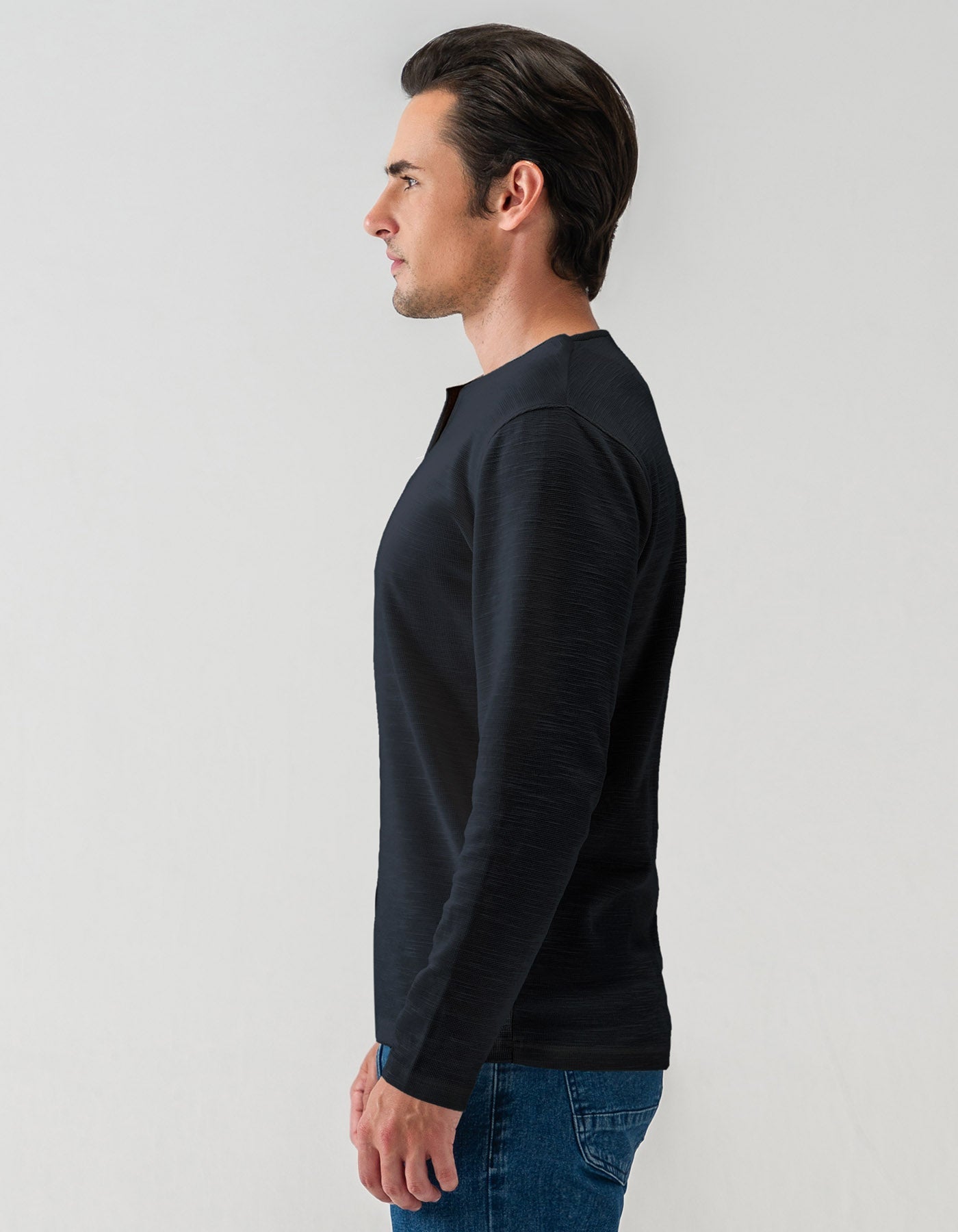 Black Long Sleeve Textured Crew Neck T-Shirt