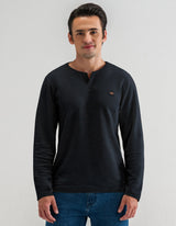 Black Long Sleeve Textured Crew Neck T-Shirt