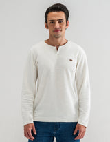 Off White Long Sleeve Textured Crew Neck T-Shirt
