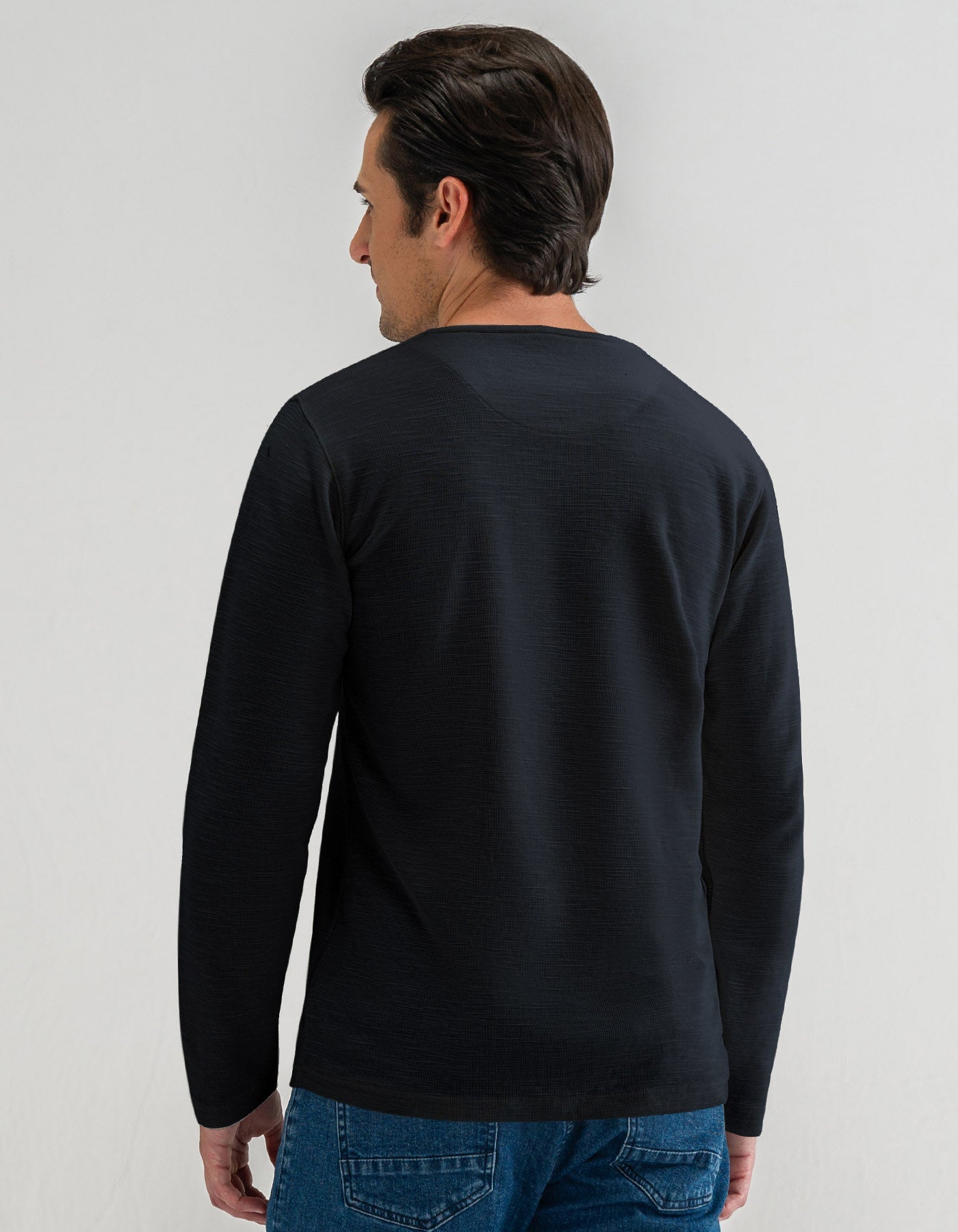 Black Long Sleeve Textured Crew Neck T-Shirt