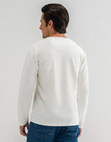 Off White Long Sleeve Textured Crew Neck T-Shirt