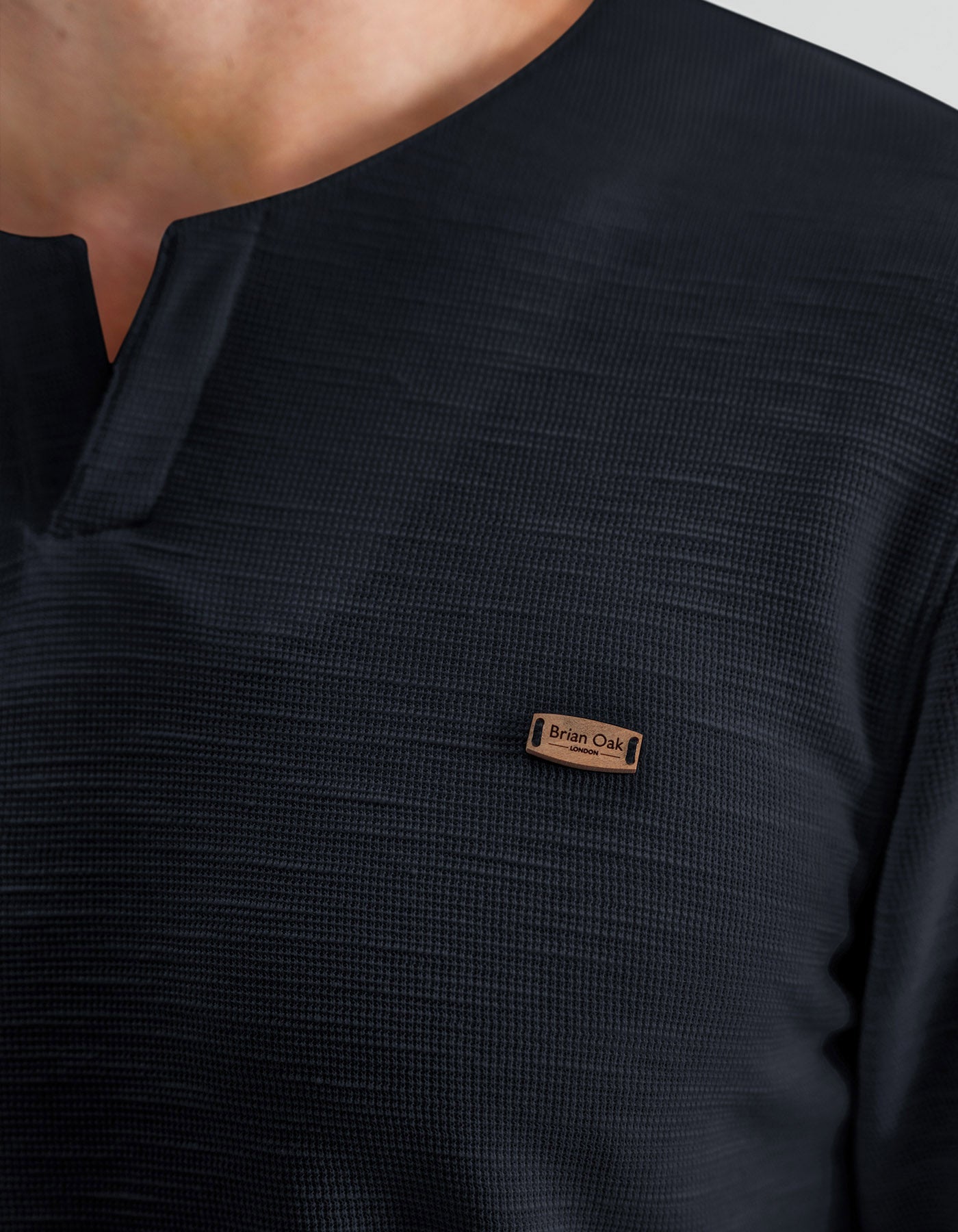 Black Long Sleeve Textured Crew Neck T-Shirt
