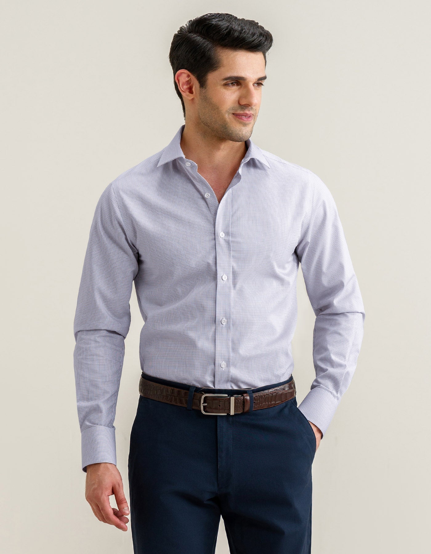 Light Brown Checkered Dress Shirt