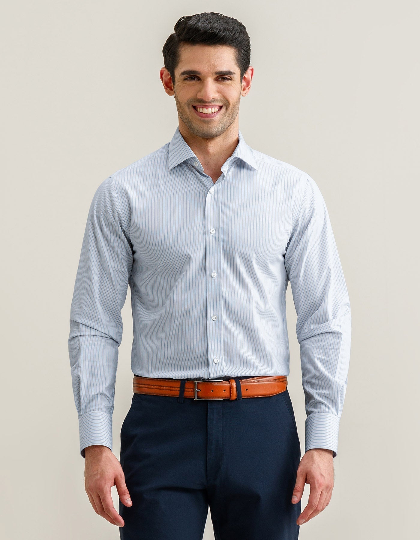 Striped Cotton Dress Shirt – Blue and Mustard