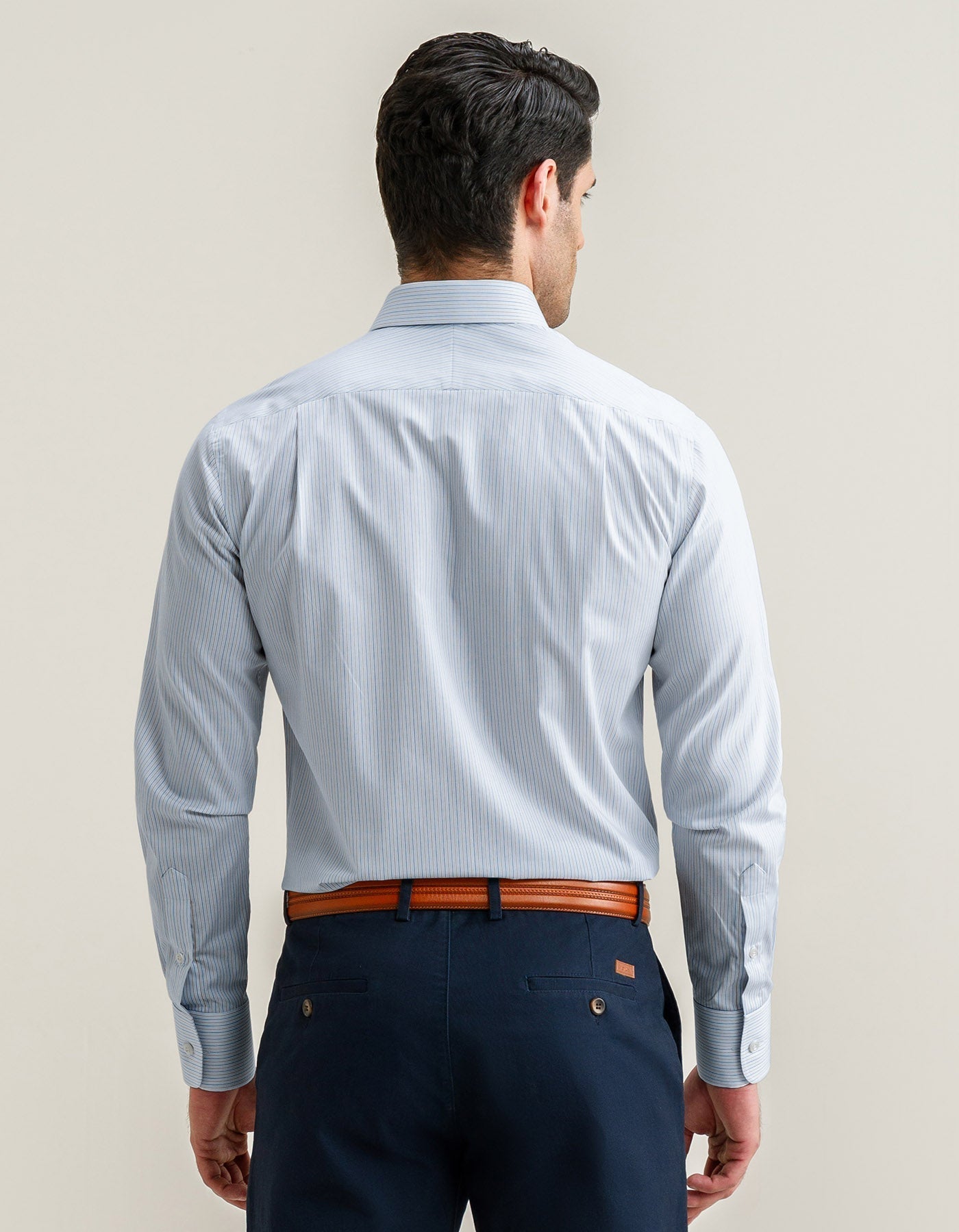 Striped Cotton Dress Shirt – Blue and Mustard