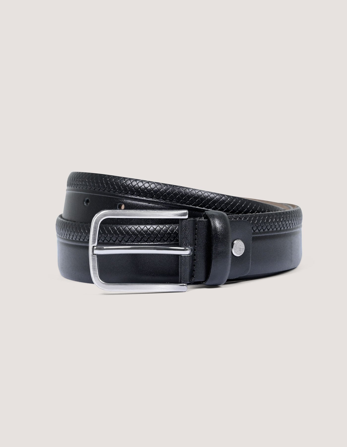 Patterned Leather Belt - Black
