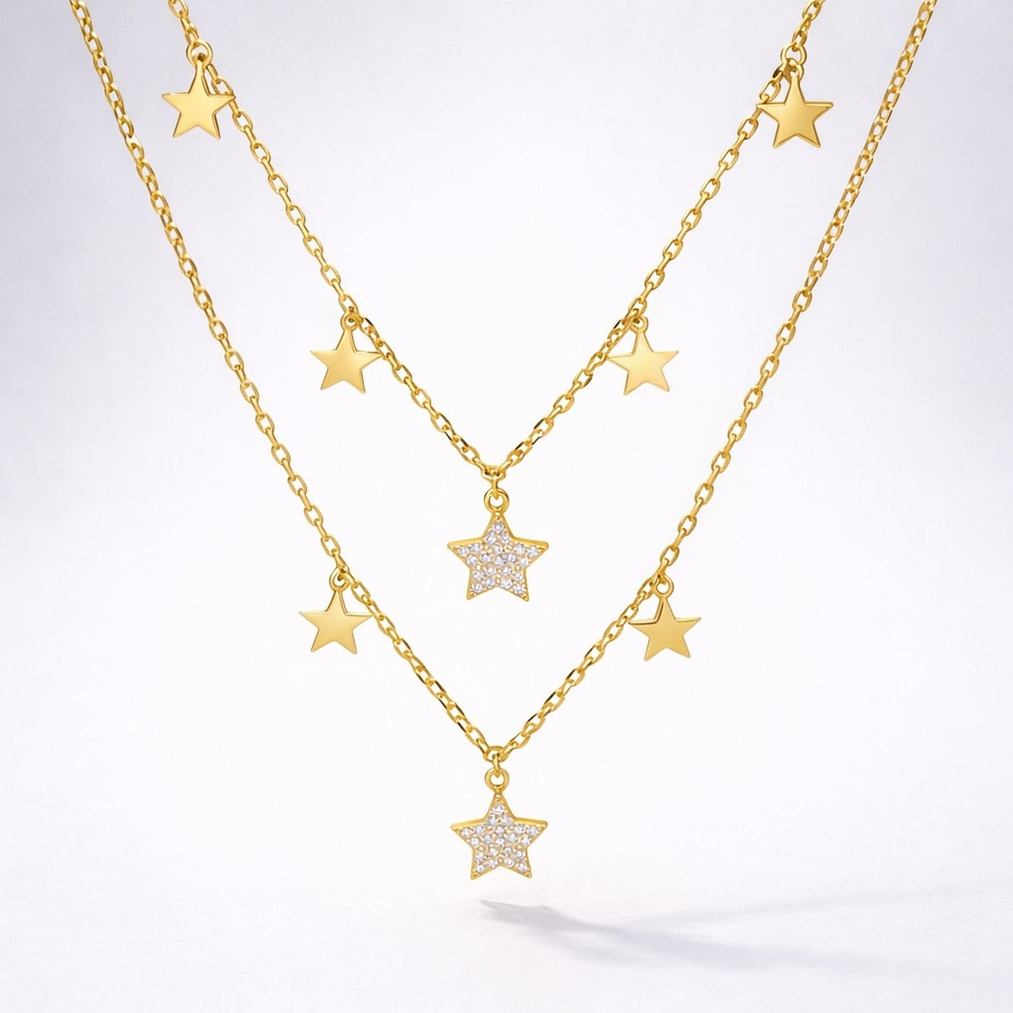 Blake Double Row Star Necklace | 18k Gold Plated