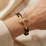 Bold Cross Braided Gold Bracelet