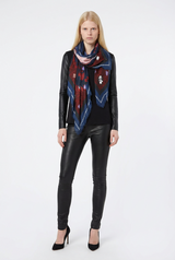 VASSILISA Scarf in Burgundy Colour: Panda and Emoji Print