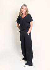 ATHENA v-neck, short sleeve top, charcoal