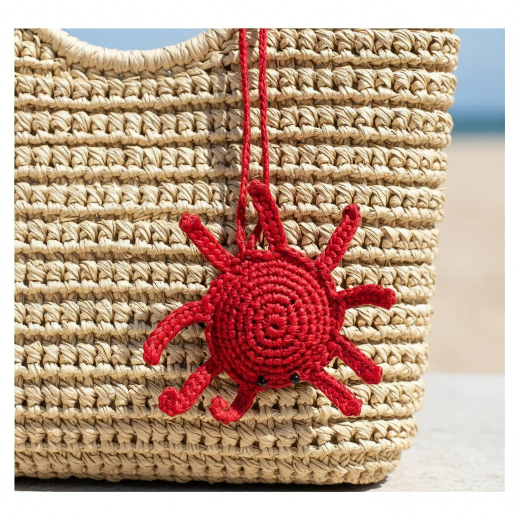 Mini Red Crabs Raffia Keyring