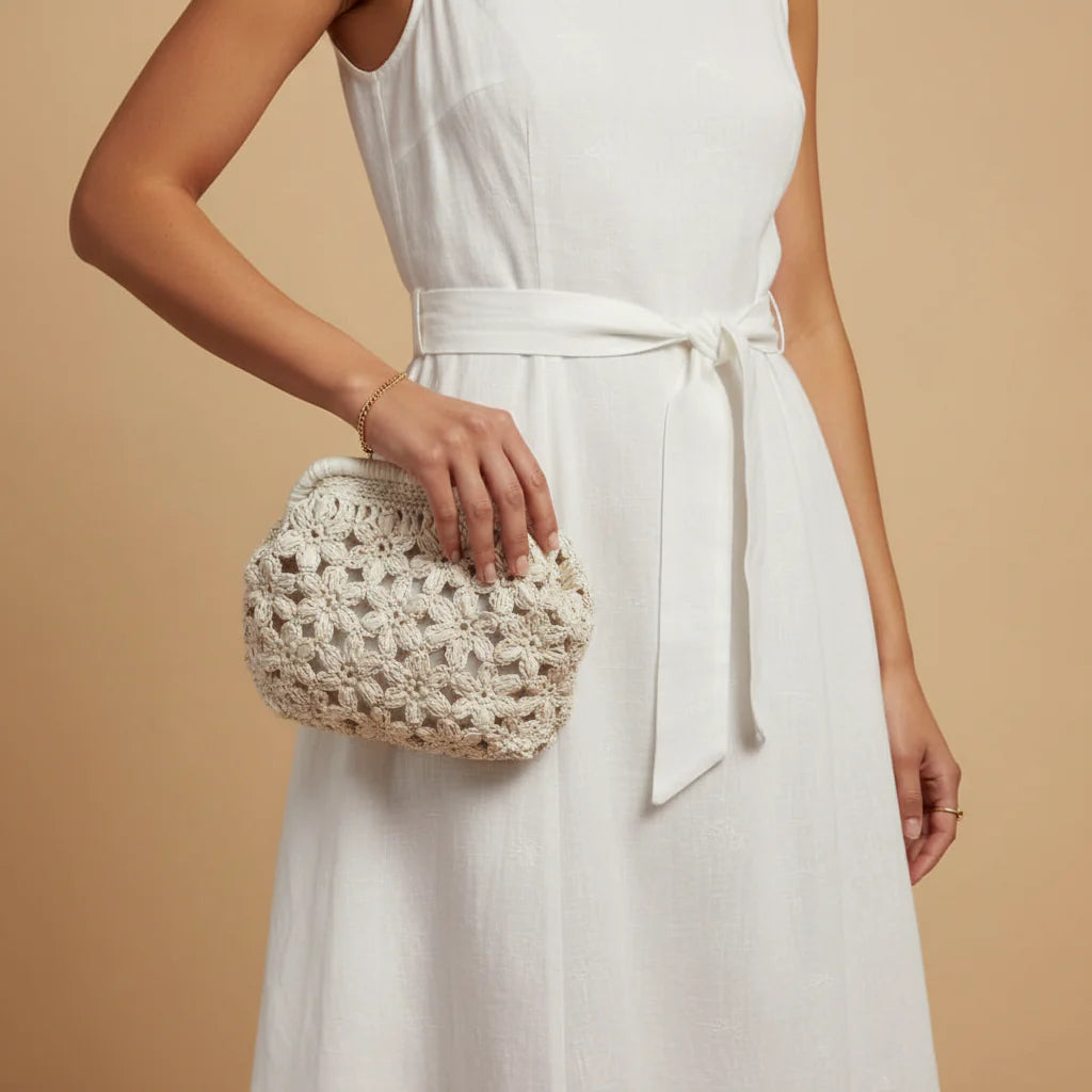 Flowery Pouch- Beige