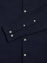Flannel Herringbone Spread Collar Shirt in Dark Sapphire Navy