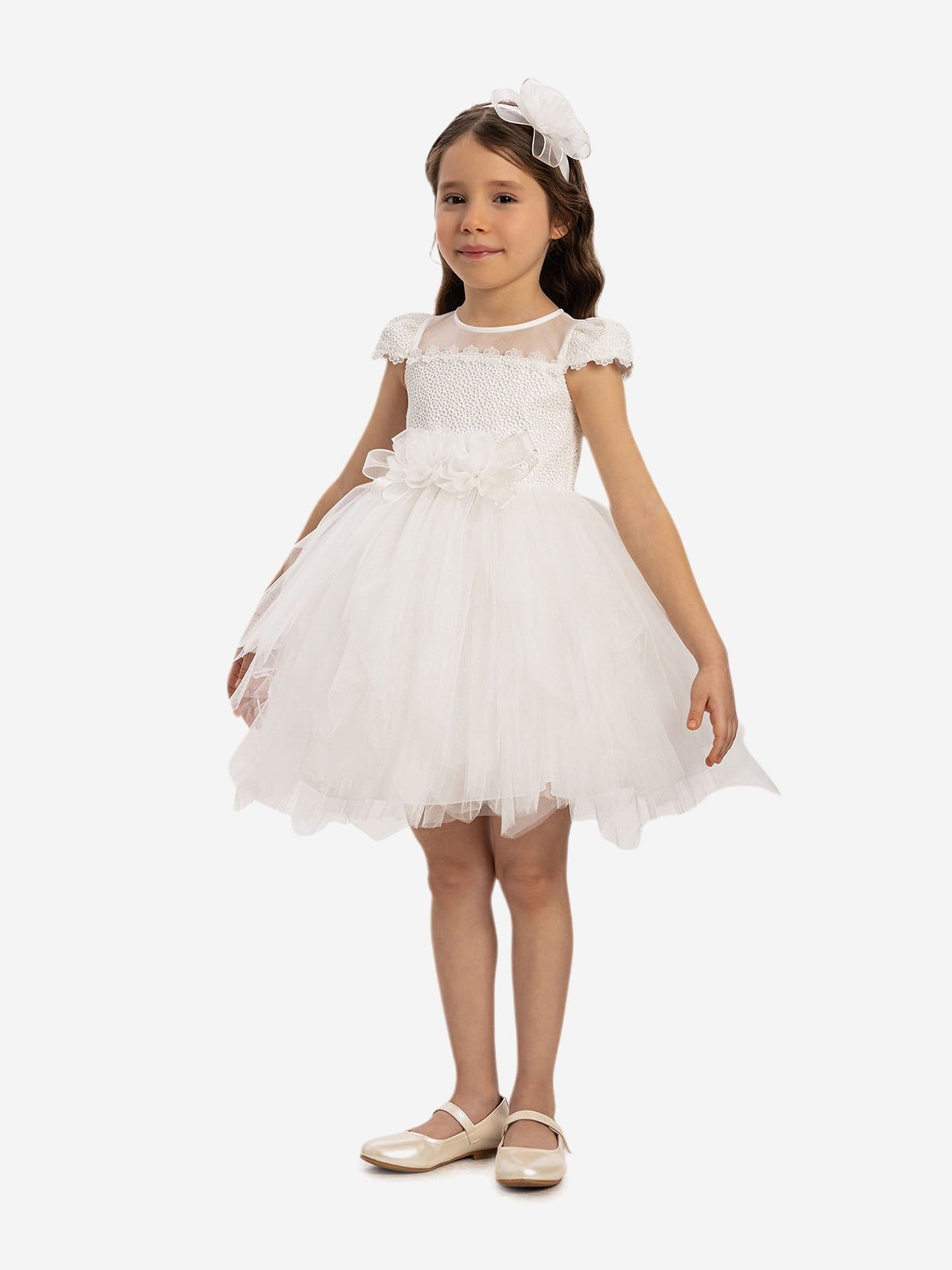 DRESS & Fleur Baby Girls Dress with Tulle Skirt in White