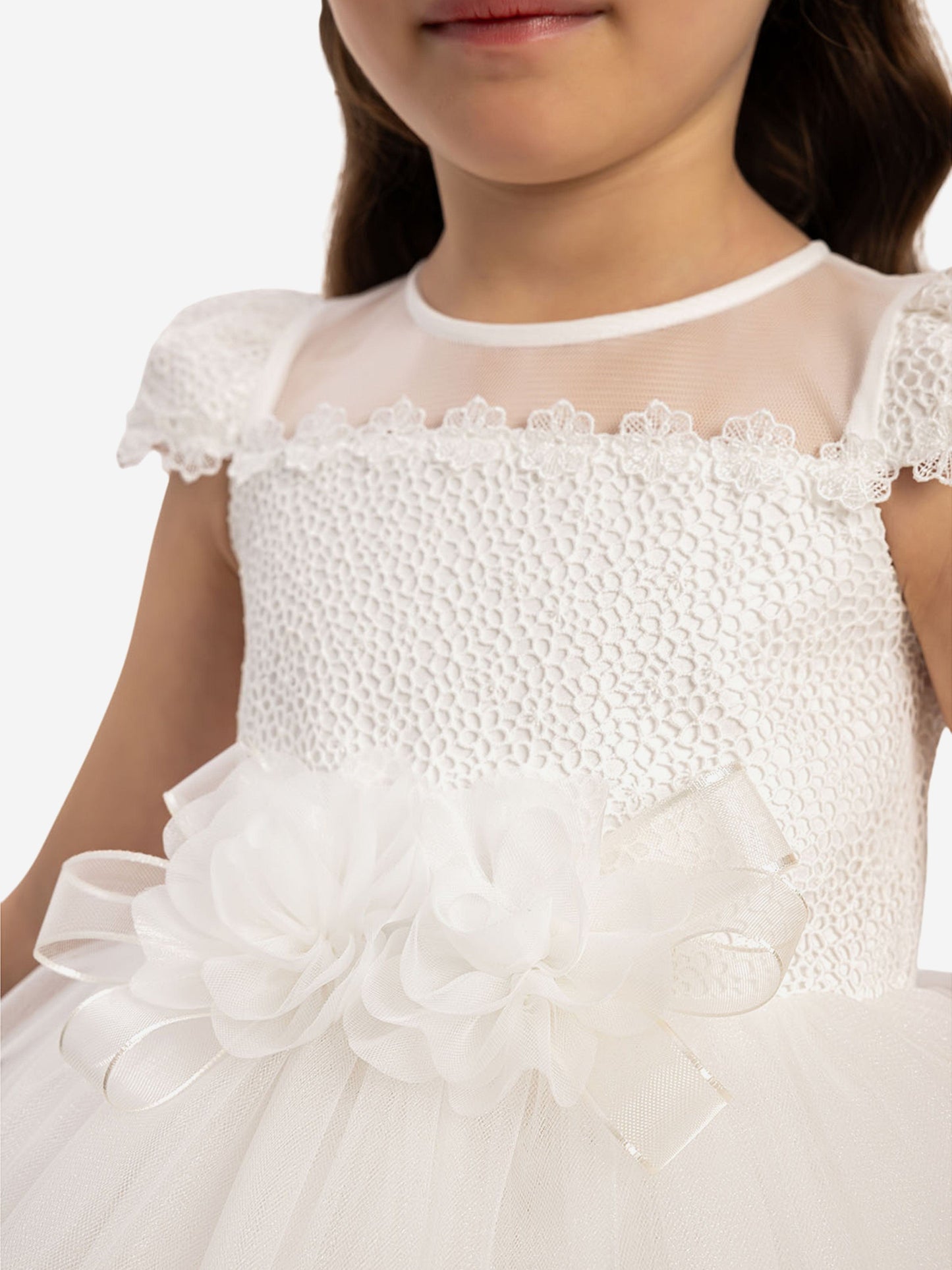 DRESS & Fleur Baby Girls Dress with Tulle Skirt in White