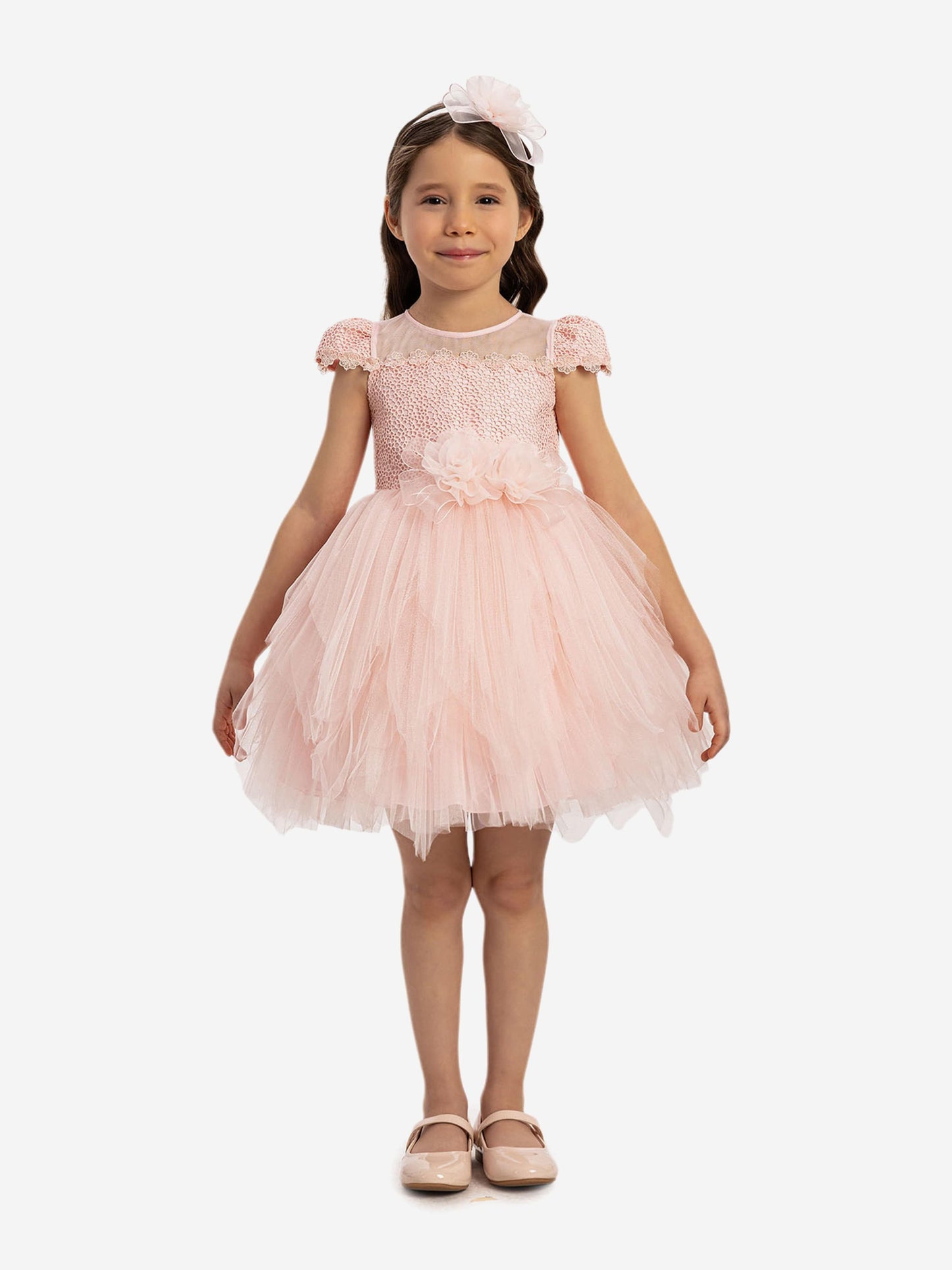 DRESS & Fleur Baby Girls Dress with Tulle Skirt in Pink