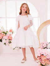 DRESS & Fleur Girls Dress with Removable Cape in White